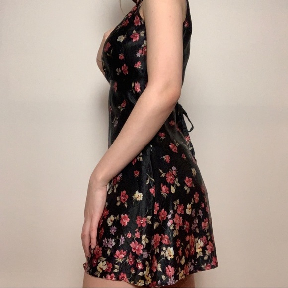 Vintage 90s Y2K Satin Floral Mini Dress Size S - Picture 4 of 8